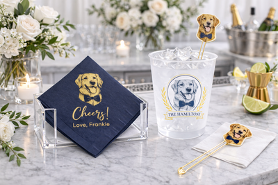 Custom dog bar package with napkins, stirrers, and cups