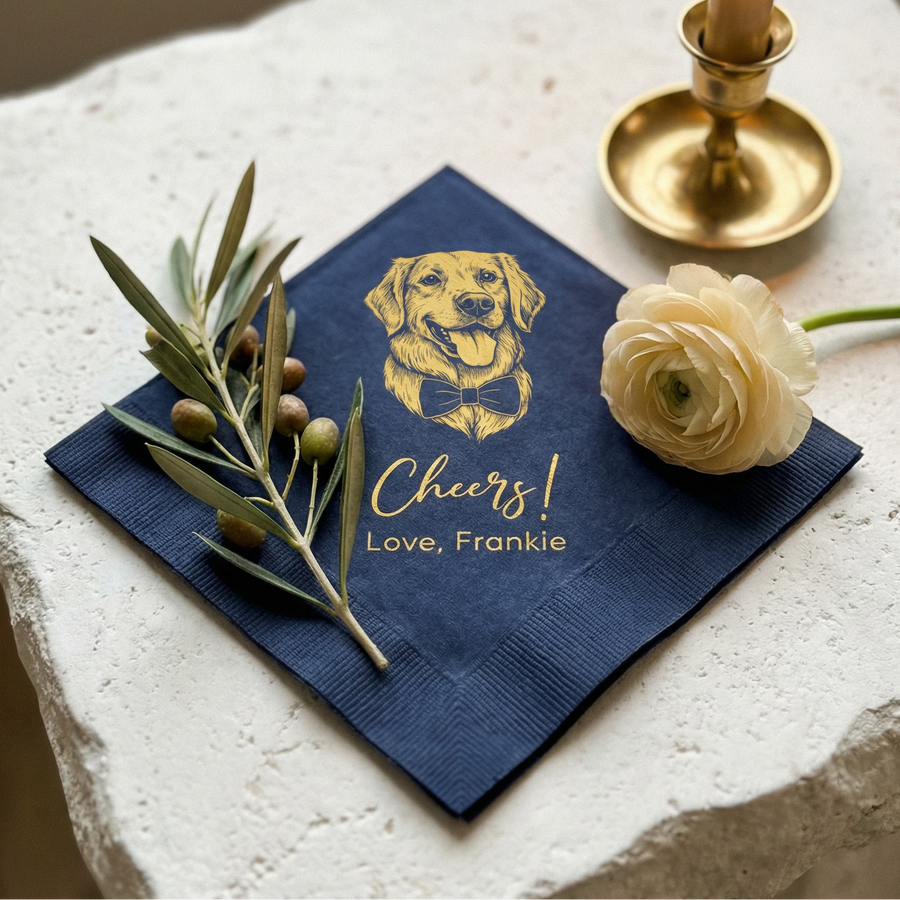 Custom dog cocktail napkins flatlay
